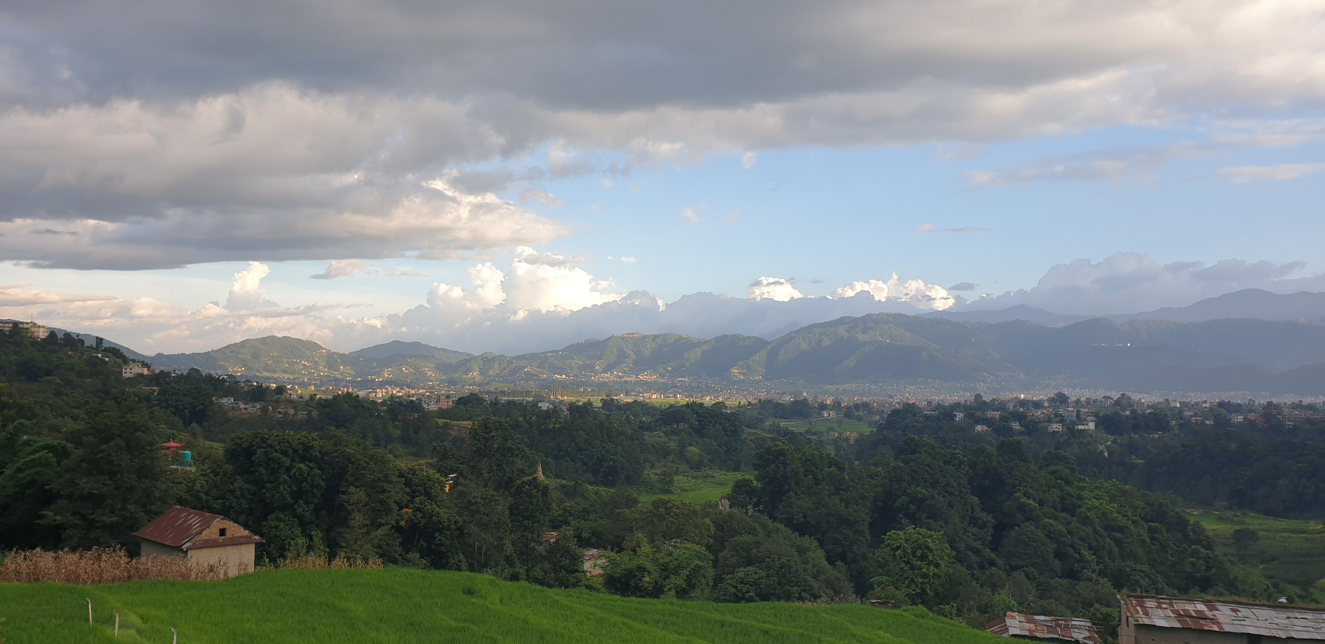 Misty terraced fields in the hills of Changunarayan, Bhaktapur, Nepal